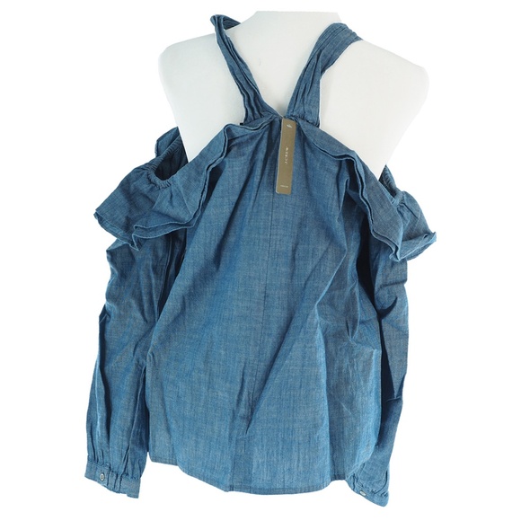 J.Crew Off-the-Shoulder Tie-Neck Top in Chambray - Picture 7 of 12